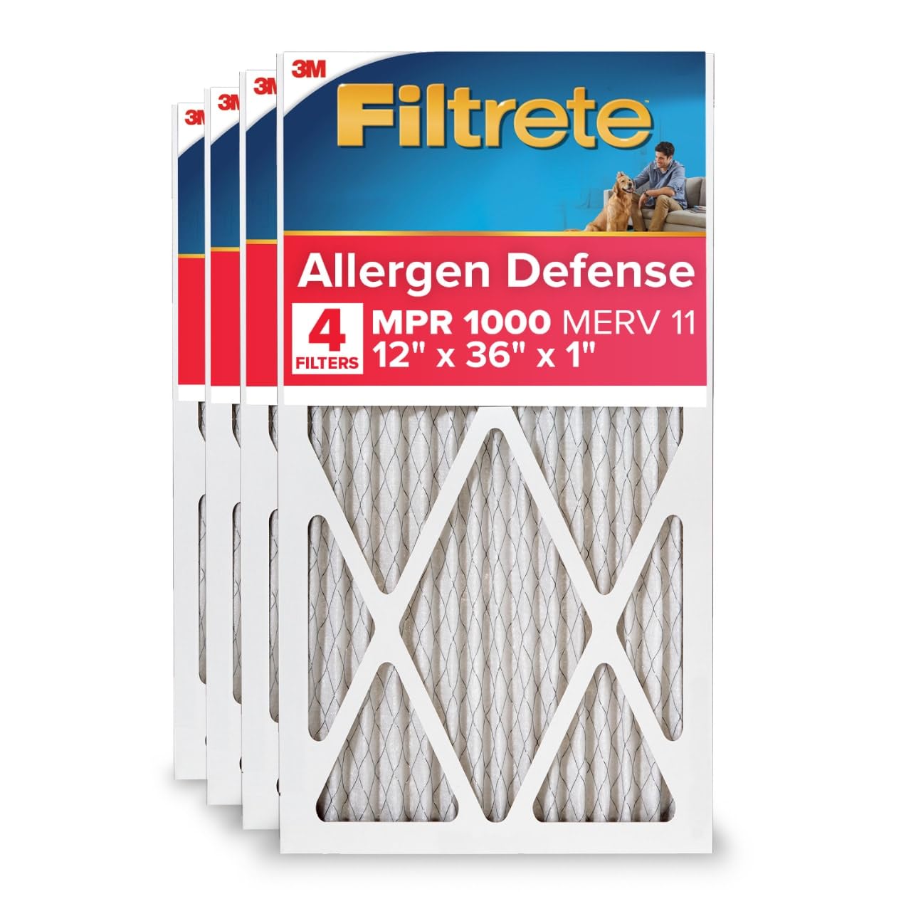 Filtrete AC Furnace Air Filter, MERV 11, MPR 1000, Micro Allergen Defense, Electrostatic Air Cleaning Filter, 4 Pack