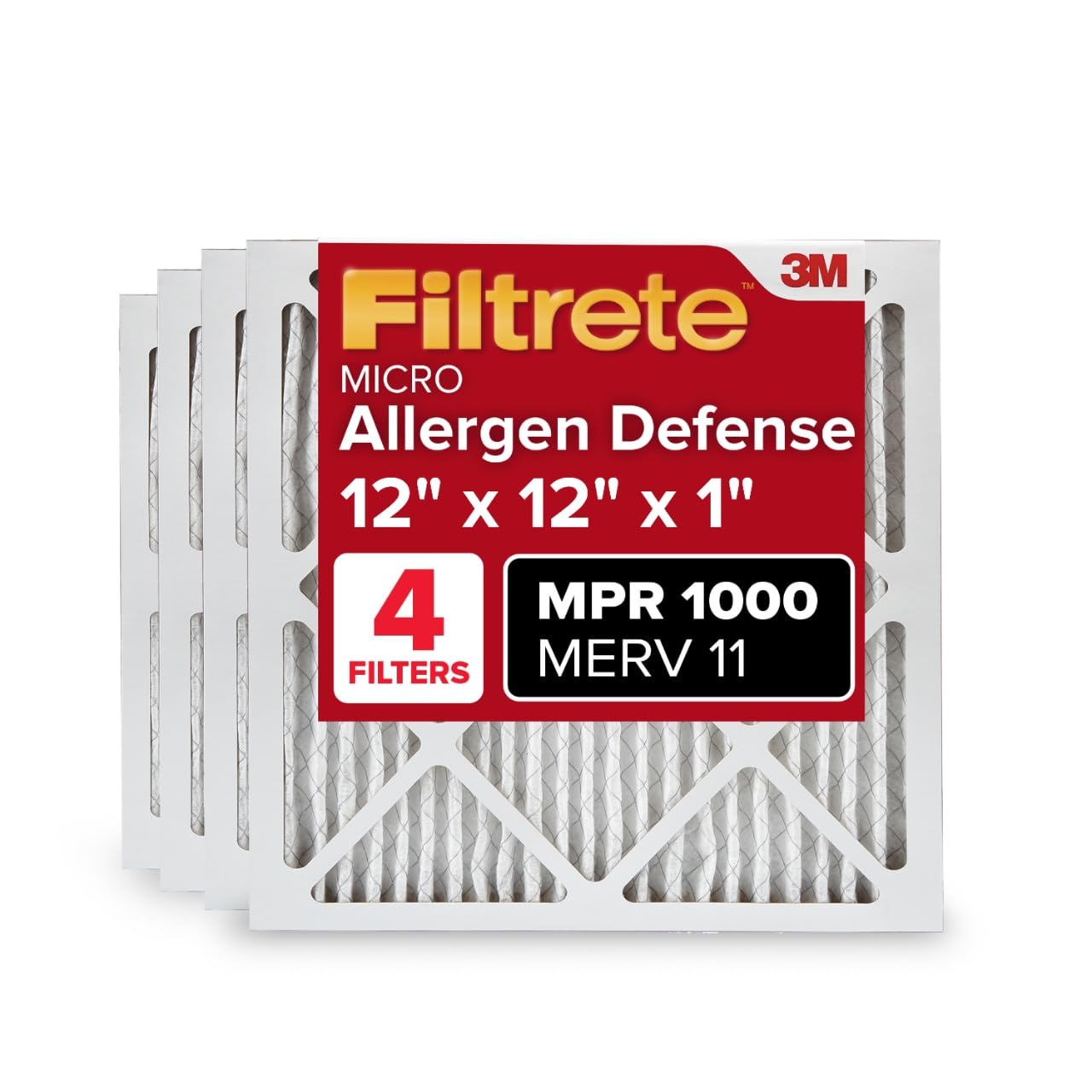 Filtrete AC Furnace Air Filter, MERV 11, MPR 1000, Micro Allergen Defense, Electrostatic Air Cleaning Filter, 4 Pack