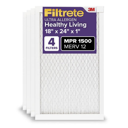Filtrete AC Furnace Air Filter, MERV 12, MPR 1500, CERTIFIED asthma & allergy friendly, 3 Month Pleated 1-Inch Electrostatic Air Cleaning Filter, 4-Pack