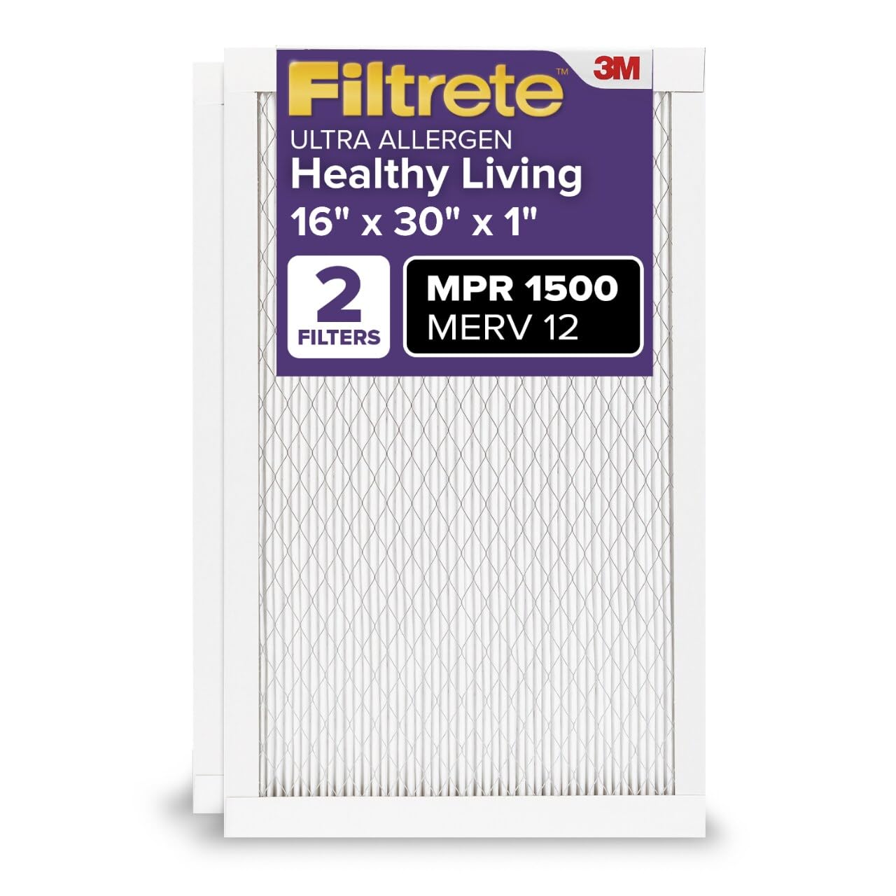 Filtrete AC Furnace Air Filter, MERV 12, MPR 1500, CERTIFIED asthma & allergy friendly, 3 Month Pleated 1-Inch Electrostatic Air Cleaning Filter, 2-Pack