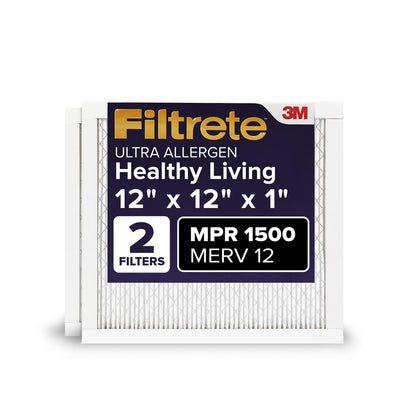 Filtrete AC Furnace Air Filter, MERV 12, MPR 1500, CERTIFIED asthma & allergy friendly, 3 Month Pleated 1-Inch Electrostatic Air Cleaning Filter, 2-Pack