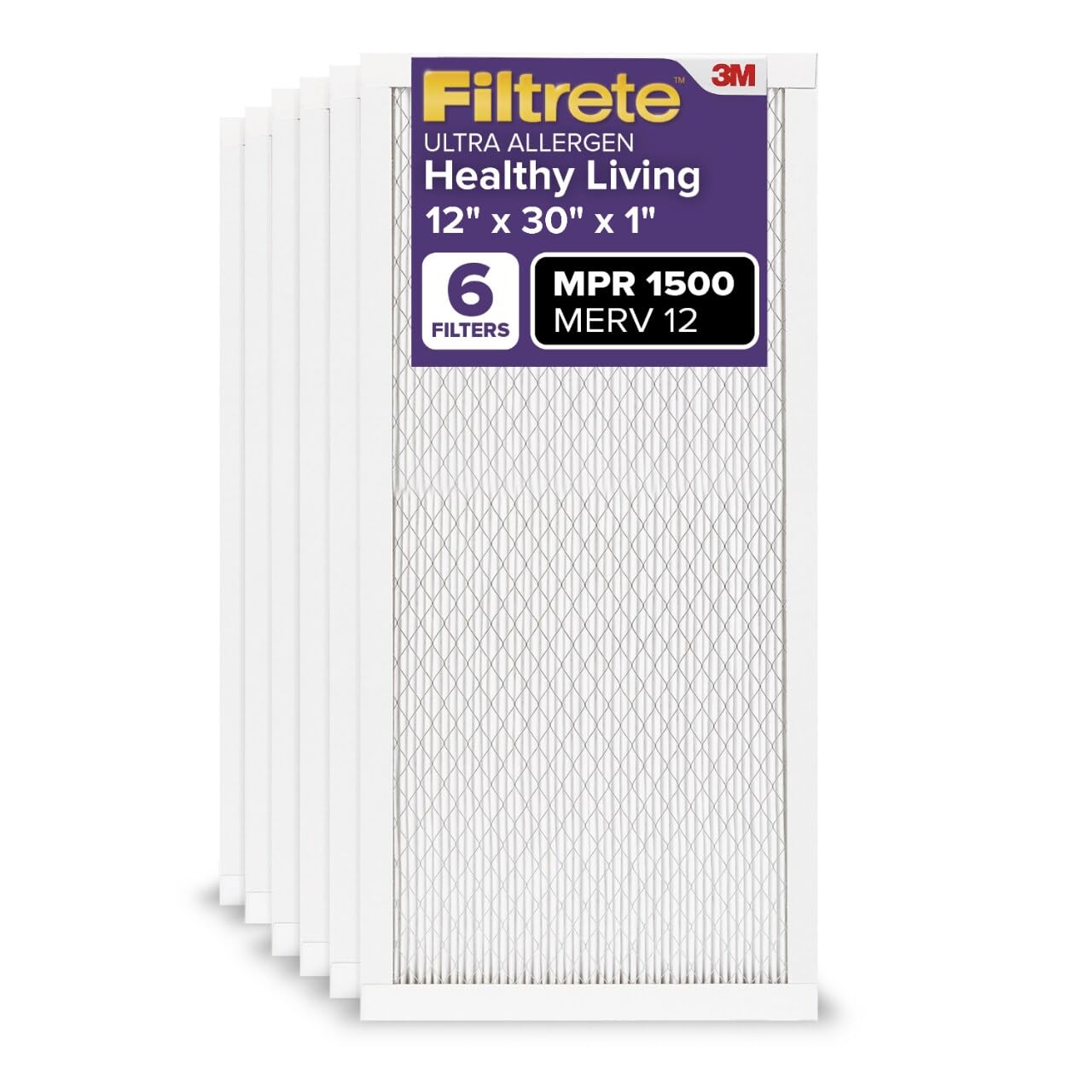 Filtrete AC Furnace Air Filter, MERV 12, MPR 1500, CERTIFIED asthma & allergy friendly, 3 Month Pleated 1-Inch Electrostatic Air Cleaning Filter, 6-Pack