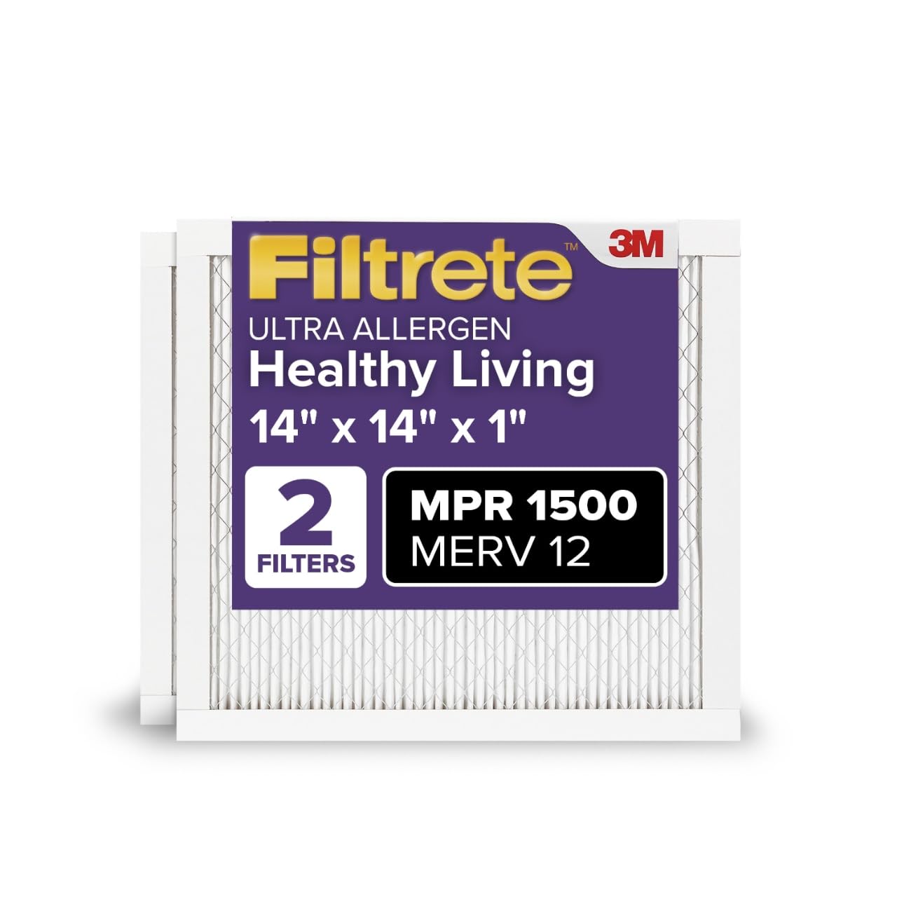 Filtrete AC Furnace Air Filter, MERV 12, MPR 1500, CERTIFIED asthma & allergy friendly, 3 Month Pleated 1-Inch Electrostatic Air Cleaning Filter, 2-Pack