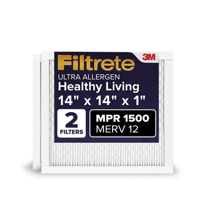 Filtrete AC Furnace Air Filter, MERV 12, MPR 1500, CERTIFIED asthma & allergy friendly, 3 Month Pleated 1-Inch Electrostatic Air Cleaning Filter, 2-Pack