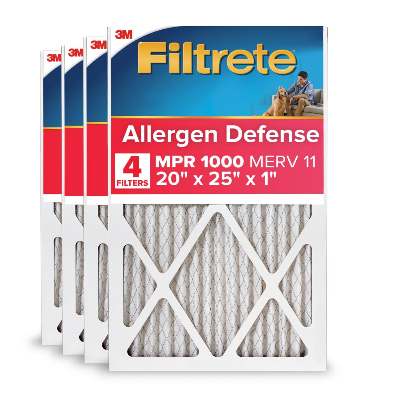 Filtrete AC Furnace Air Filter, MERV 11, MPR 1000, Micro Allergen Defense, Electrostatic Air Cleaning Filter, 4 Pack