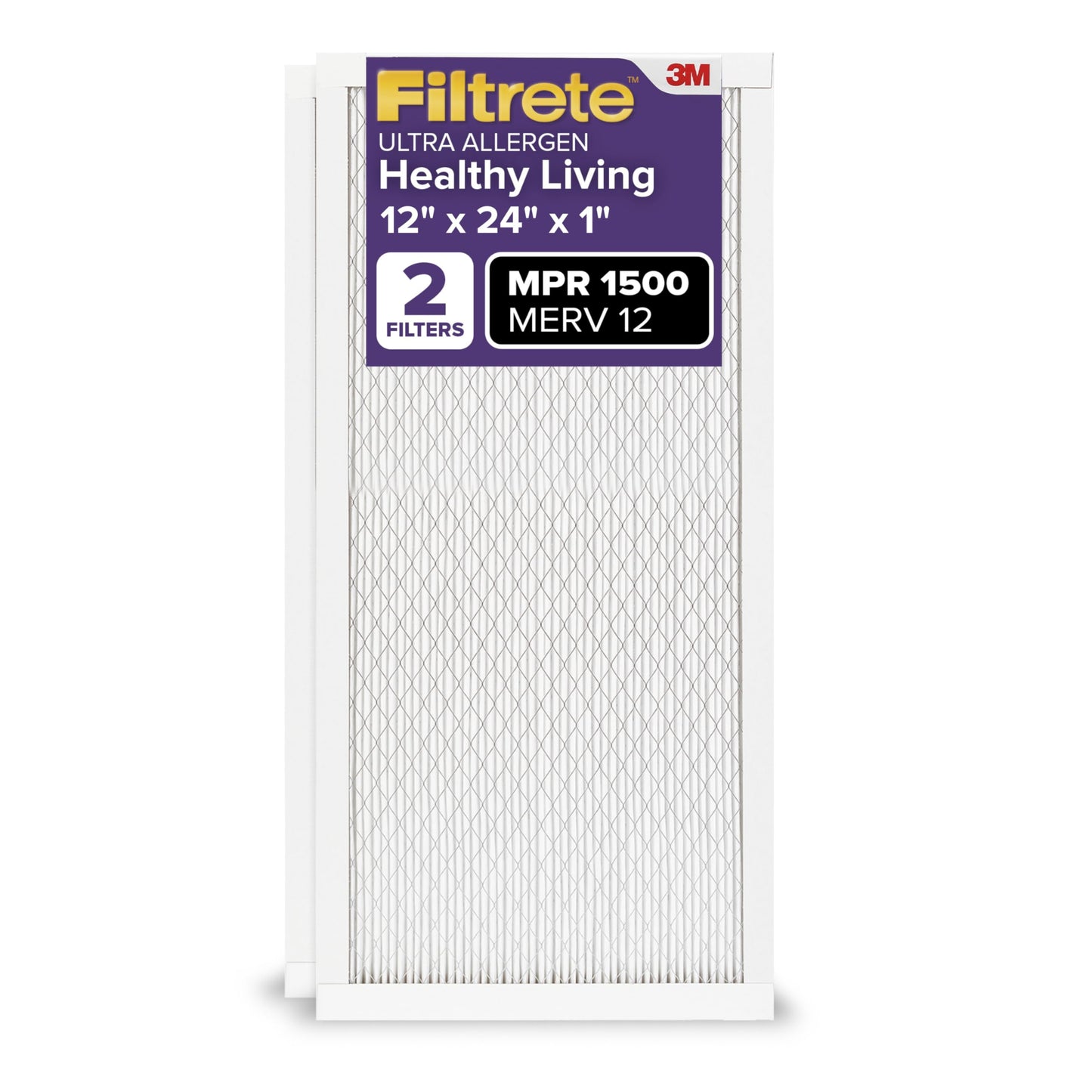 Filtrete AC Furnace Air Filter, MERV 12, MPR 1500, CERTIFIED asthma & allergy friendly, 3 Month Pleated 1-Inch Electrostatic Air Cleaning Filter, 2-Pack