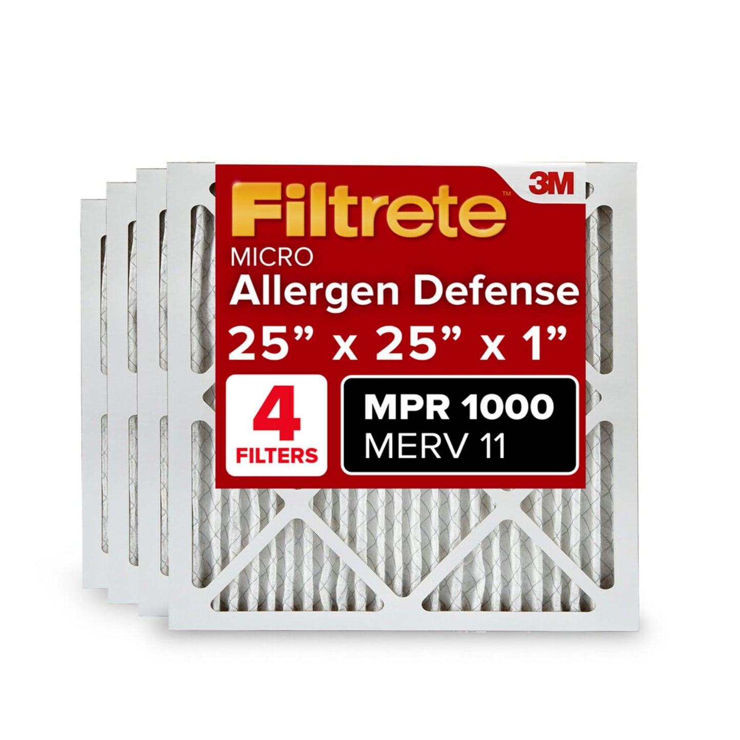 Filtrete AC Furnace Air Filter, MERV 11, MPR 1000, Micro Allergen Defense, Electrostatic Air Cleaning Filter, 4 Pack