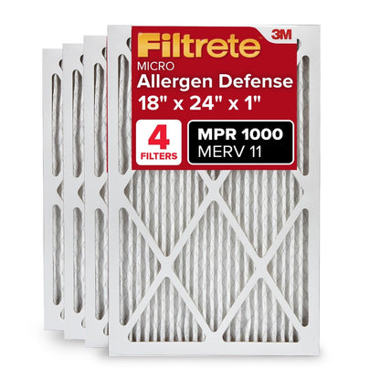 Filtrete AC Furnace Air Filter, MERV 11, MPR 1000, Micro Allergen Defense, Electrostatic Air Cleaning Filter, 4 Pack
