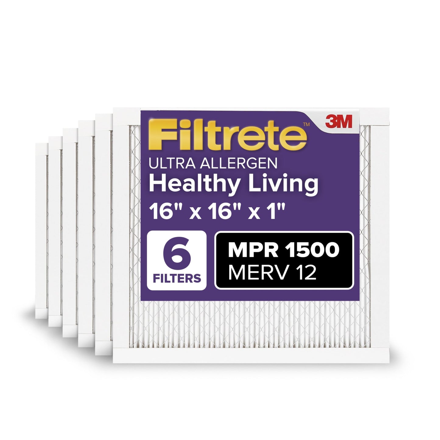 Filtrete AC Furnace Air Filter, MERV 12, MPR 1500, CERTIFIED asthma & allergy friendly, 3 Month Pleated 1-Inch Electrostatic Air Cleaning Filter, 6-Pack