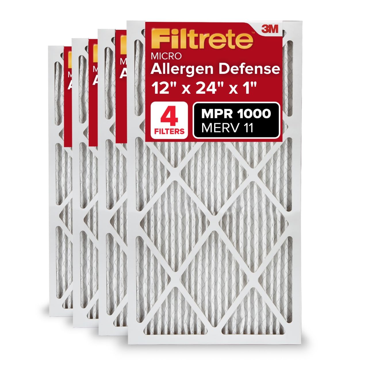 Filtrete AC Furnace Air Filter, MERV 11, MPR 1000, Micro Allergen Defense, Electrostatic Air Cleaning Filter, 4 Pack