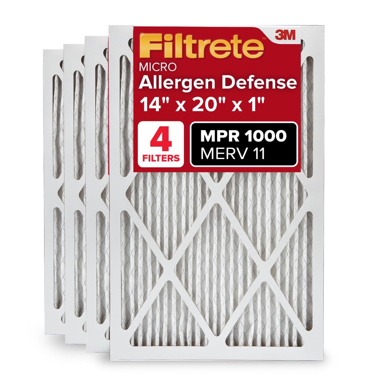 Filtrete AC Furnace Air Filter, MERV 11, MPR 1000, Micro Allergen Defense, Electrostatic Air Cleaning Filter, 4 Pack