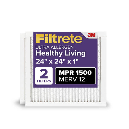 Filtrete AC Furnace Air Filter, MERV 12, MPR 1500, CERTIFIED asthma & allergy friendly, 3 Month Pleated 1-Inch Electrostatic Air Cleaning Filter, 2-Pack
