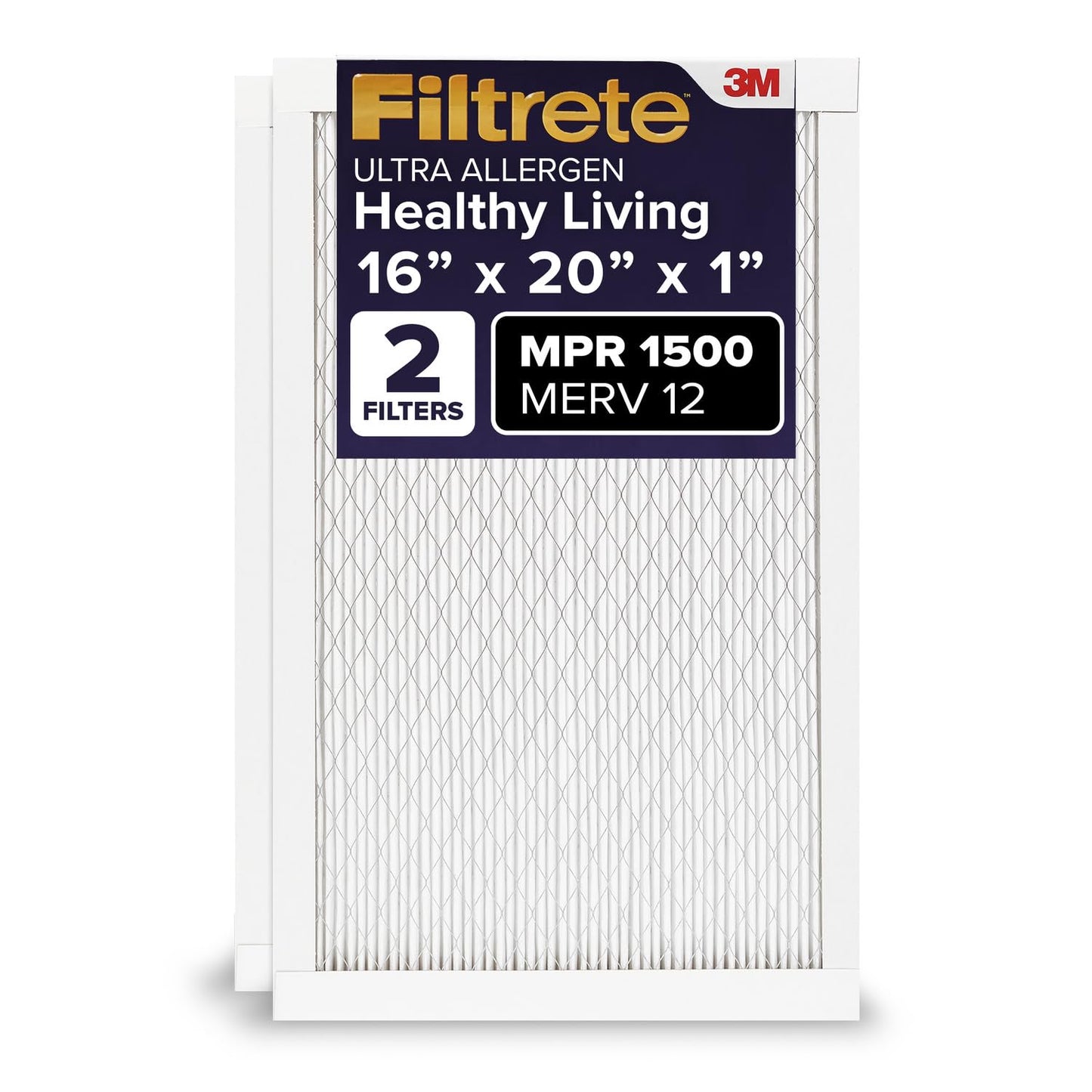 Filtrete AC Furnace Air Filter, MERV 12, MPR 1500, CERTIFIED asthma & allergy friendly, 3 Month Pleated 1-Inch Electrostatic Air Cleaning Filter, 2-Pack