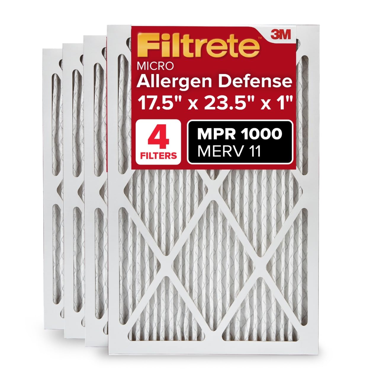 Filtrete AC Furnace Air Filter, MERV 11, MPR 1000, Micro Allergen Defense, Electrostatic Air Cleaning Filter, 4 Pack