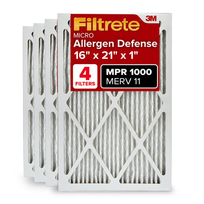 Filtrete AC Furnace Air Filter, MERV 11, MPR 1000, Micro Allergen Defense, Electrostatic Air Cleaning Filter, 4 Pack