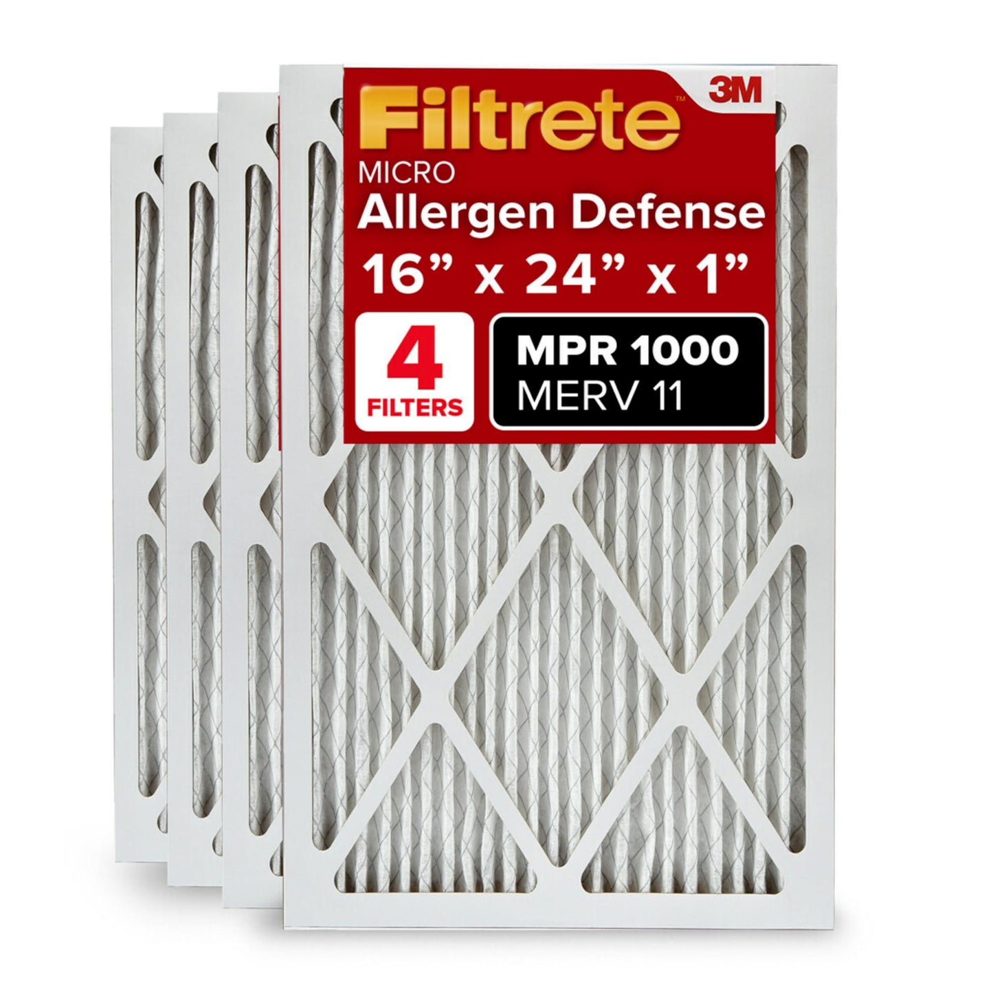 Filtrete AC Furnace Air Filter, MERV 11, MPR 1000, Micro Allergen Defense, Electrostatic Air Cleaning Filter, 4 Pack