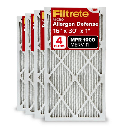 Filtrete AC Furnace Air Filter, MERV 11, MPR 1000, Micro Allergen Defense, Electrostatic Air Cleaning Filter, 4 Pack