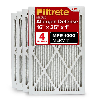 Filtrete AC Furnace Air Filter, MERV 11, MPR 1000, Micro Allergen Defense, Electrostatic Air Cleaning Filter, 4 Pack