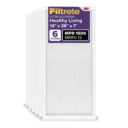 Filtrete AC Furnace Air Filter, MERV 12, MPR 1500, CERTIFIED asthma & allergy friendly, 3 Month Pleated 1-Inch Electrostatic Air Cleaning Filter, 6-Pack