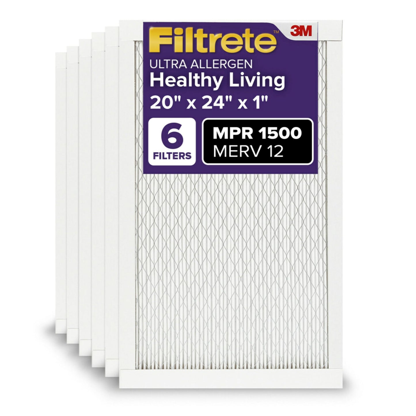 Filtrete AC Furnace Air Filter, MERV 12, MPR 1500, CERTIFIED asthma & allergy friendly, 3 Month Pleated 1-Inch Electrostatic Air Cleaning Filter, 6-Pack