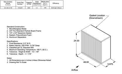 24x48x5-7/8 Koch BioMAX HEPA 99.97% High Capacity Wood/Particle Board Frame Gasket Downstream H19J2X1 or H19G2X1