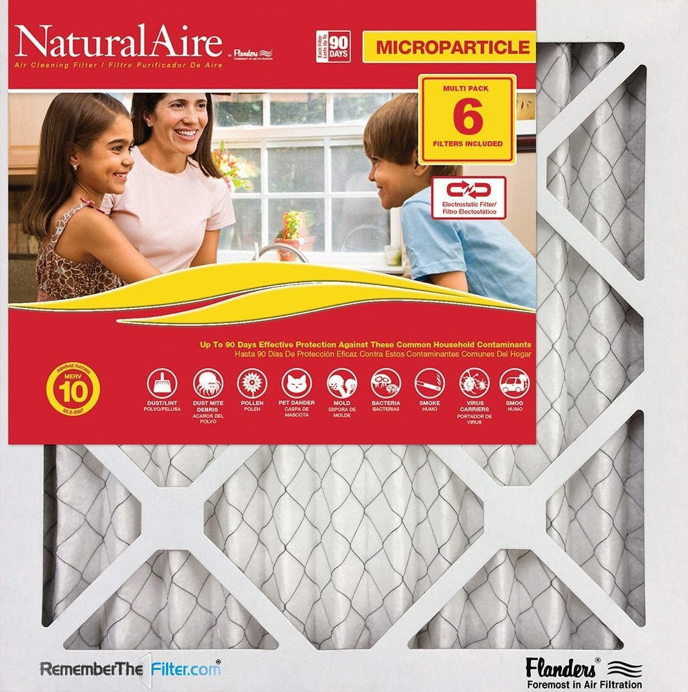Flanders AAF Pleated Filter 10x10x1 Naturalaire Microparticle MERV 10 Filters (6 pack)