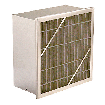 Koch DuraKleen Single Header MERV 8 V-cell extended surface gas-phase carbon filter, 12-inch deep, Celbond Particulate Structure CPS technology with 500 gsm 20x50 mesh activated carbon, for sub-ppm airborne molecular contamination filtration, per Koch bulletin PB-1202