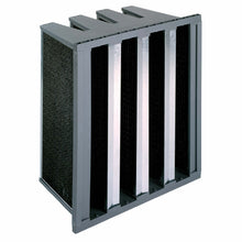 Koch DuraPure Standard Capacity extended surface V-cell activated carbon filter, 12-inch deep, premium granular 60 percent activated coconut shell carbon, plastic and metal frame with single or double header configuration, 5 lbs solvent capacity per filter, per Koch bulletin K-397-B