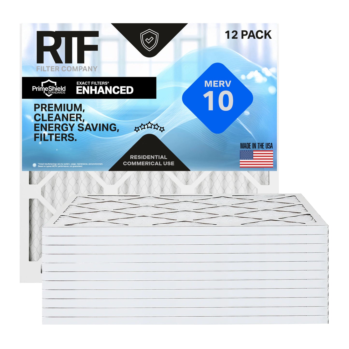 PrimeShield Enhanced MERV 10 Pleated Air Filters (12 Pack)