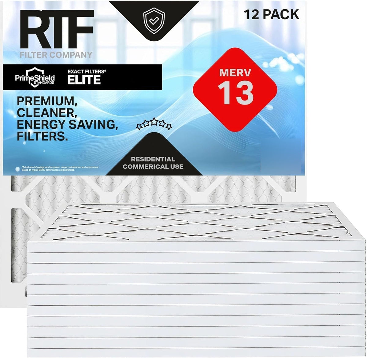 PrimeShield Elite MERV 13 Pleated Air Filters (12 Pack)