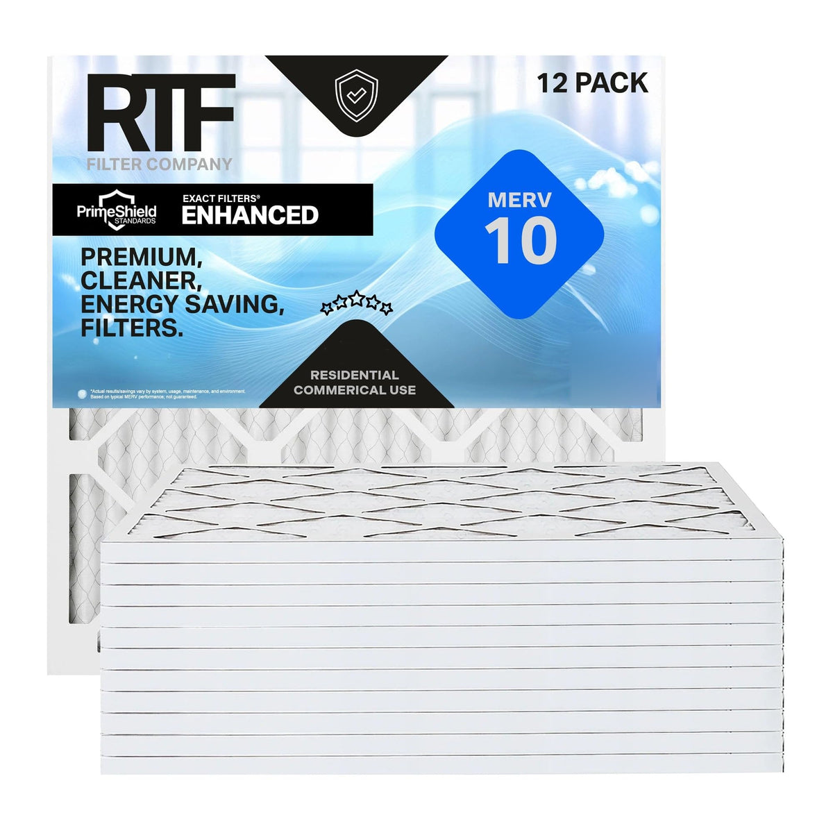 PrimeShield Enhanced MERV 10 Pleated Air Filters (12 Pack)
