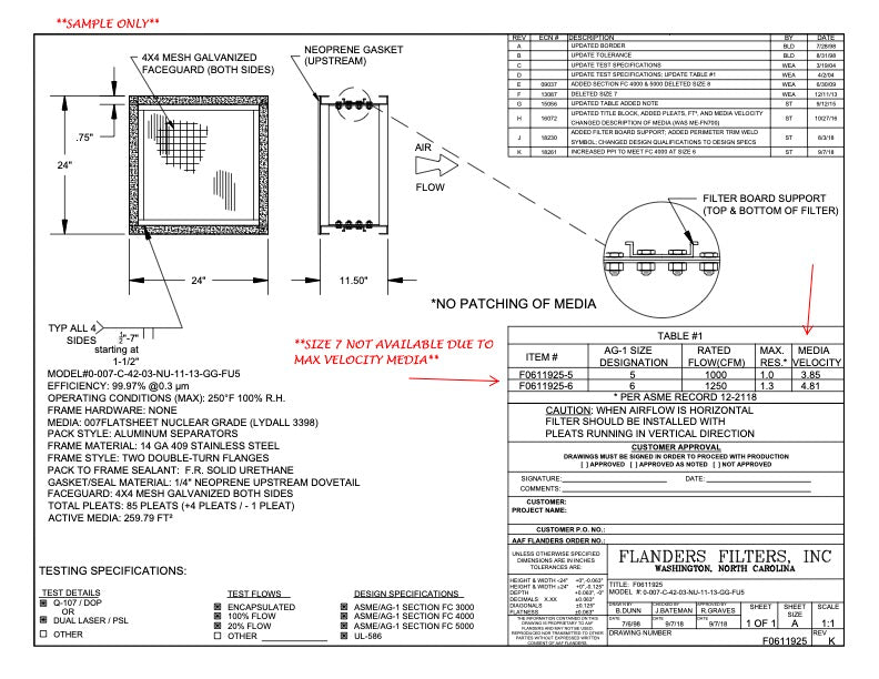 AAF Flanders Filter 0-007-C-42-03-NU-11-13-GG-FU5