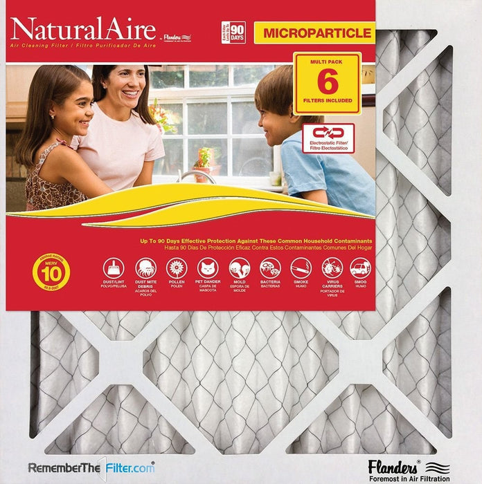 Flanders AAF Pleated Filter 10x10x1 Naturalaire Microparticle MERV 10 Filters (6 pack)