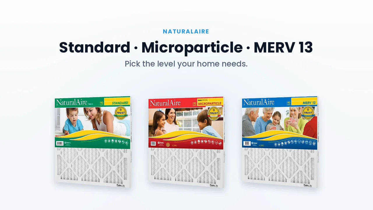 NaturalAire Standard, Microparticle and MERV 13 boxes side by side